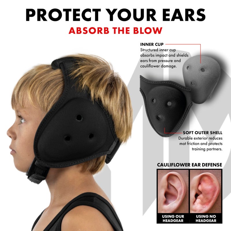 Matman Dynasty Youth Wrestling Headgear â€“ Kids Soft & Comfortable Protective Ear Guards for Wrestling, BJJ & MMA (Black) - Image 3